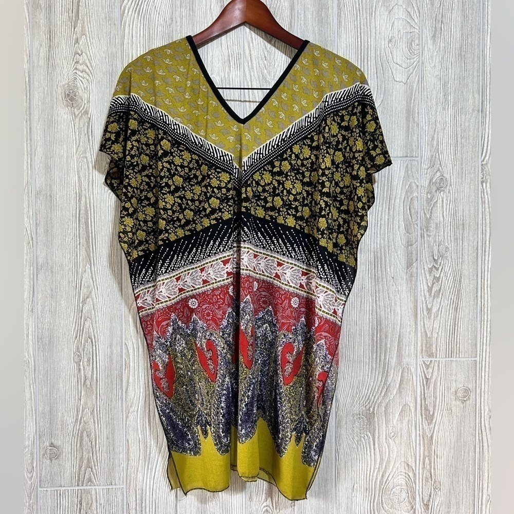 Blue Plate Boho Short Sleeve Tunic Blouse Top Free Size